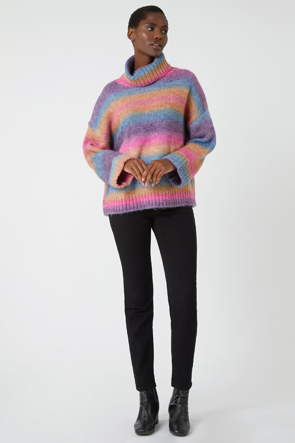 Multi  Relaxed Roll Neck Ombre Jumper, Image 2 of 5
