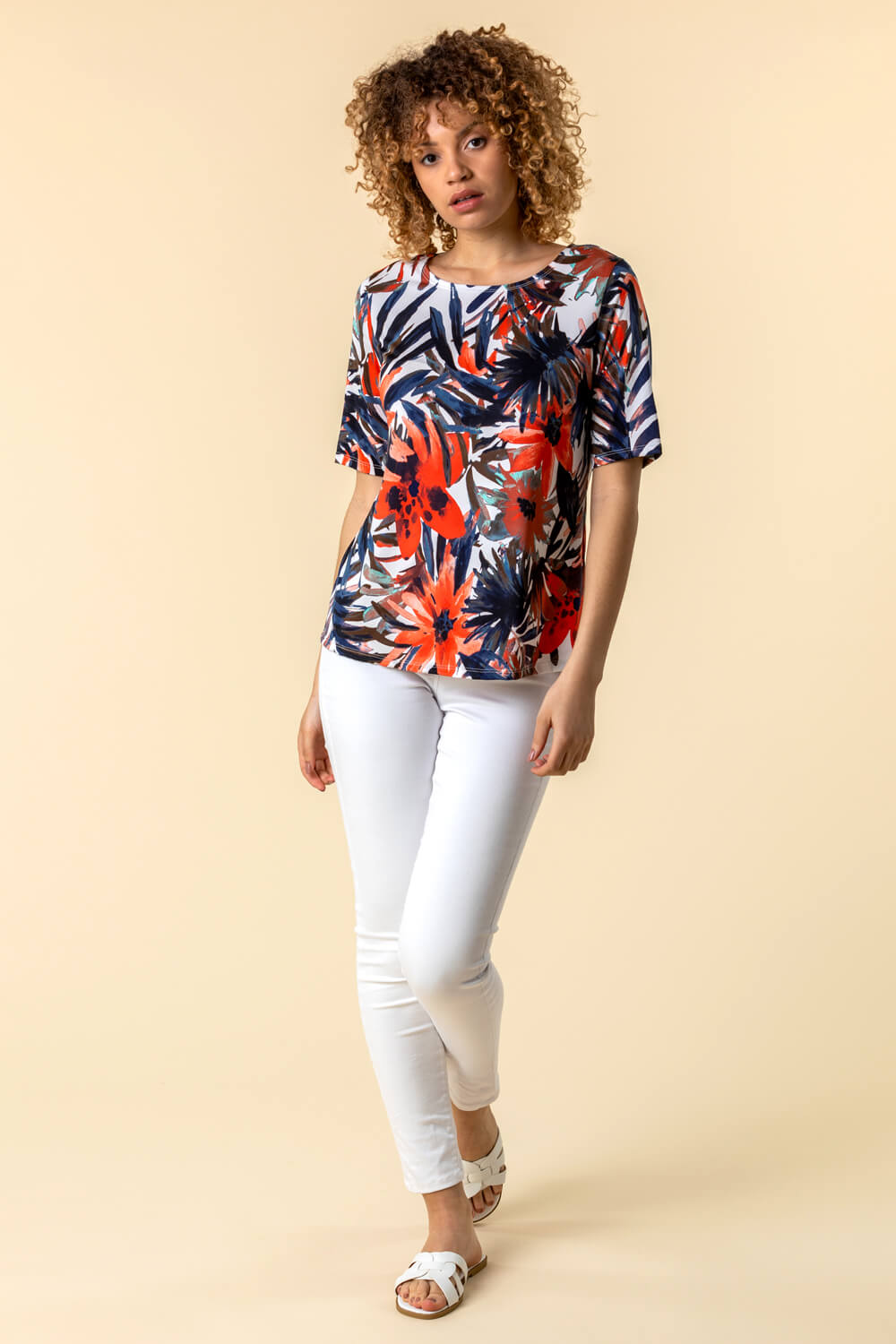 Multi  Tropical Floral Print T-Shirt, Image 2 of 4