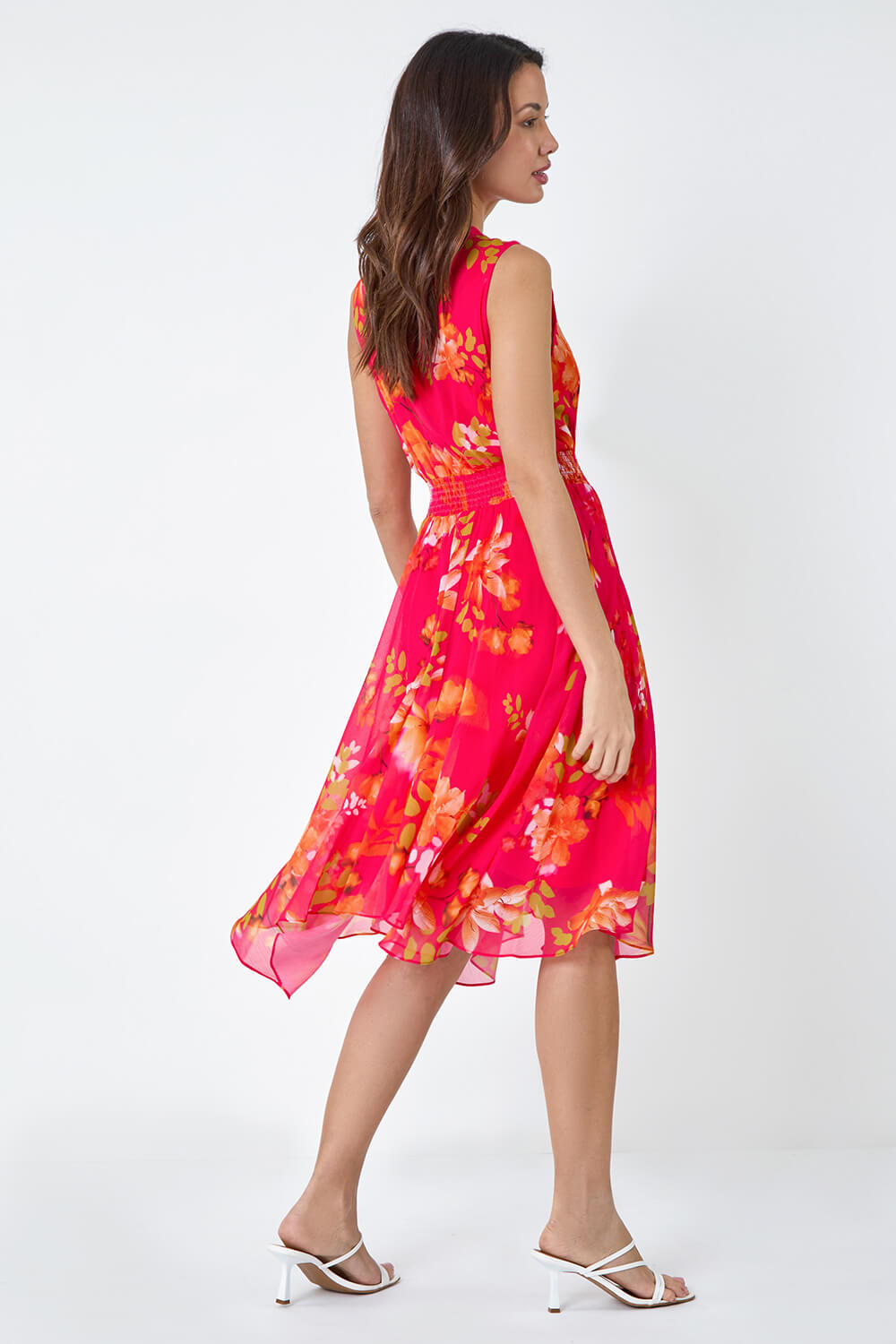 CERISE Floral Print Shirred Asymmetric Dress, Image 3 of 6