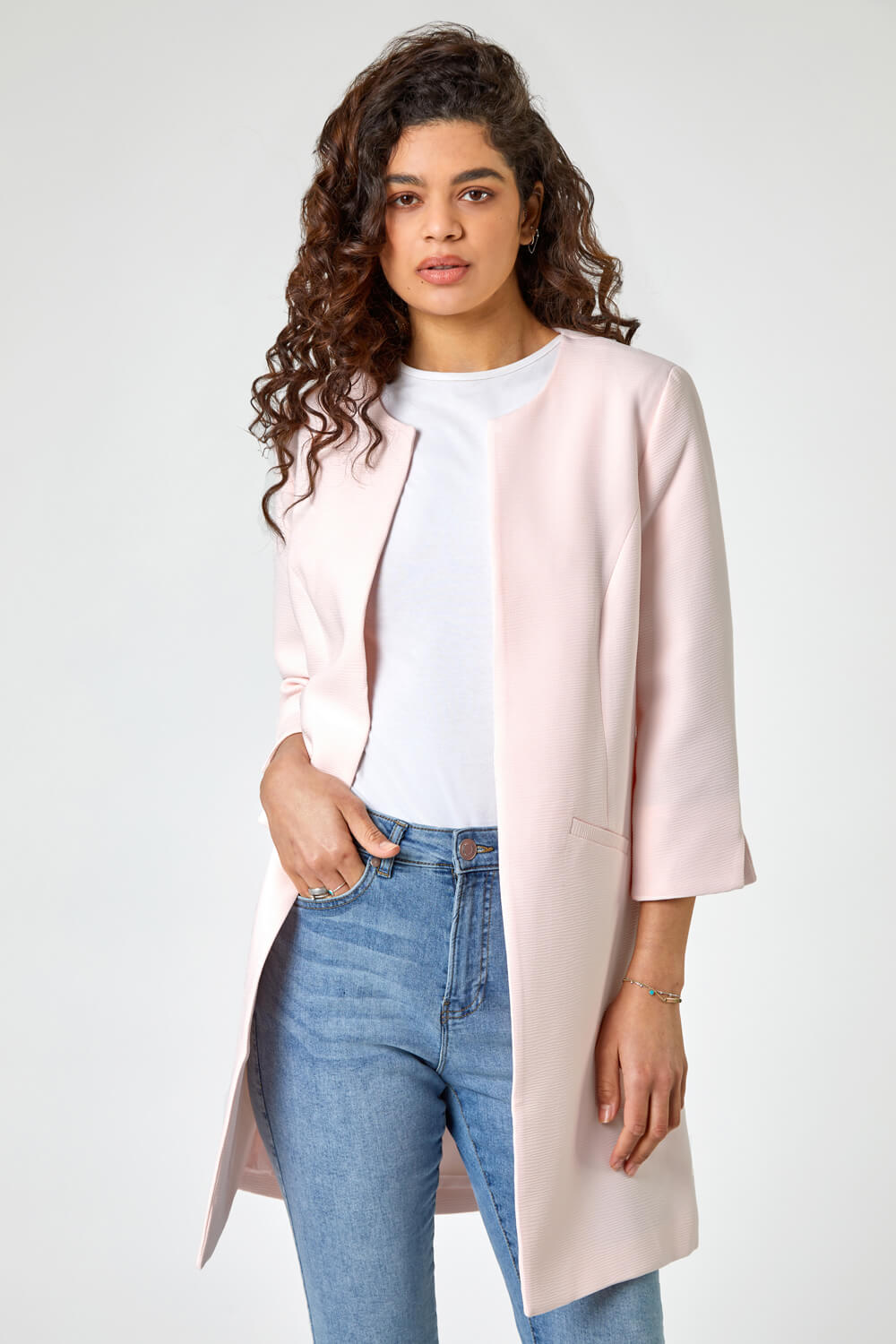 Textured Longline Jacket in Pink - Roman Originals UK