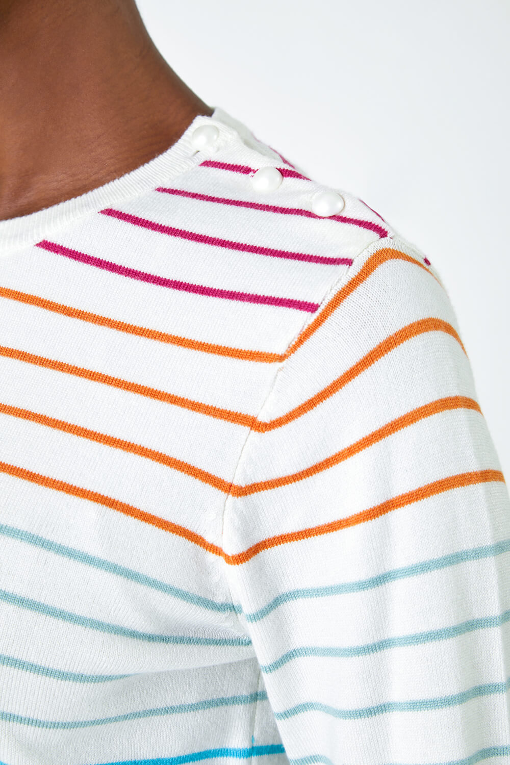 Ivory  Stripe Print Button Detail Jumper, Image 5 of 5
