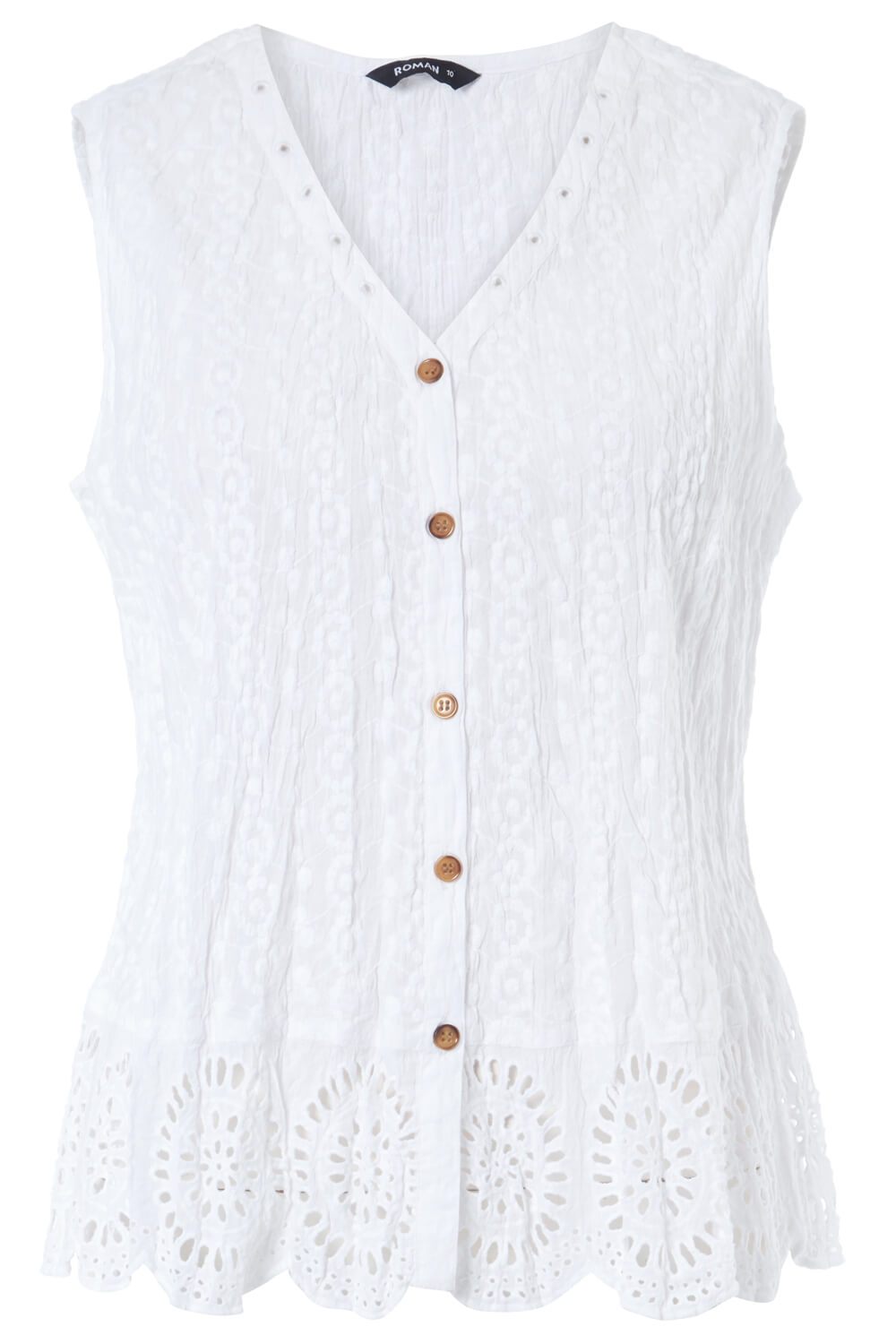 Eyelet Detail Embroidered Crinkle Blouse in White - Roman Originals UK