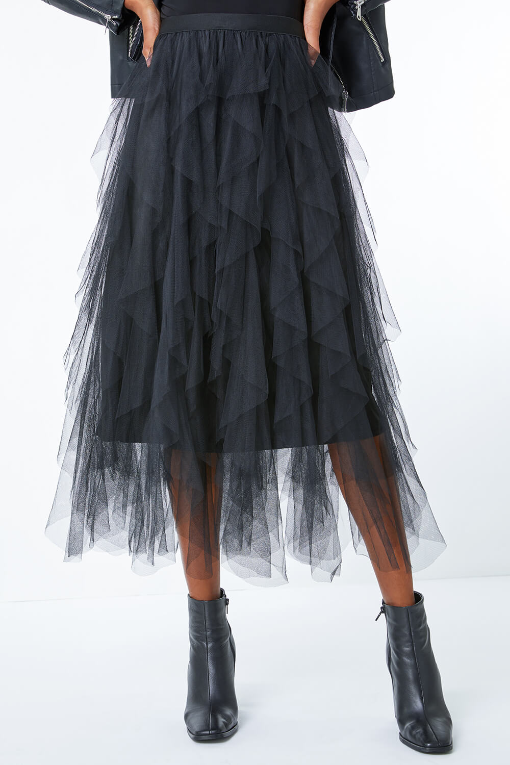 Black Elasticated Mesh Layered Skirt, Image 5 of 5