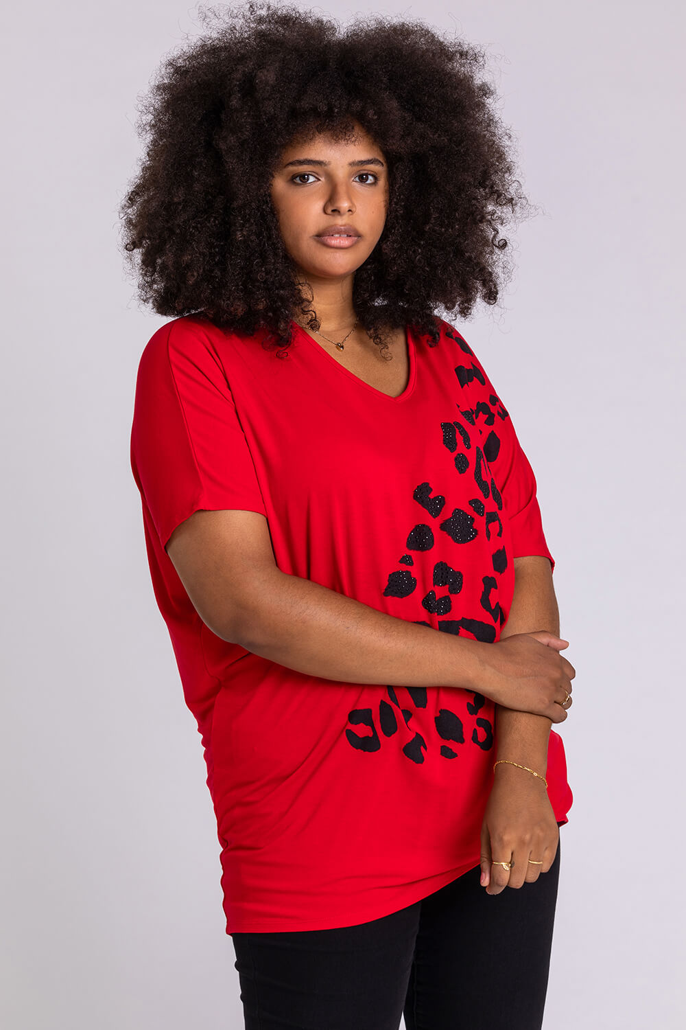 Red Curve Embellished Animal Print T-Shirt, Image 4 of 4