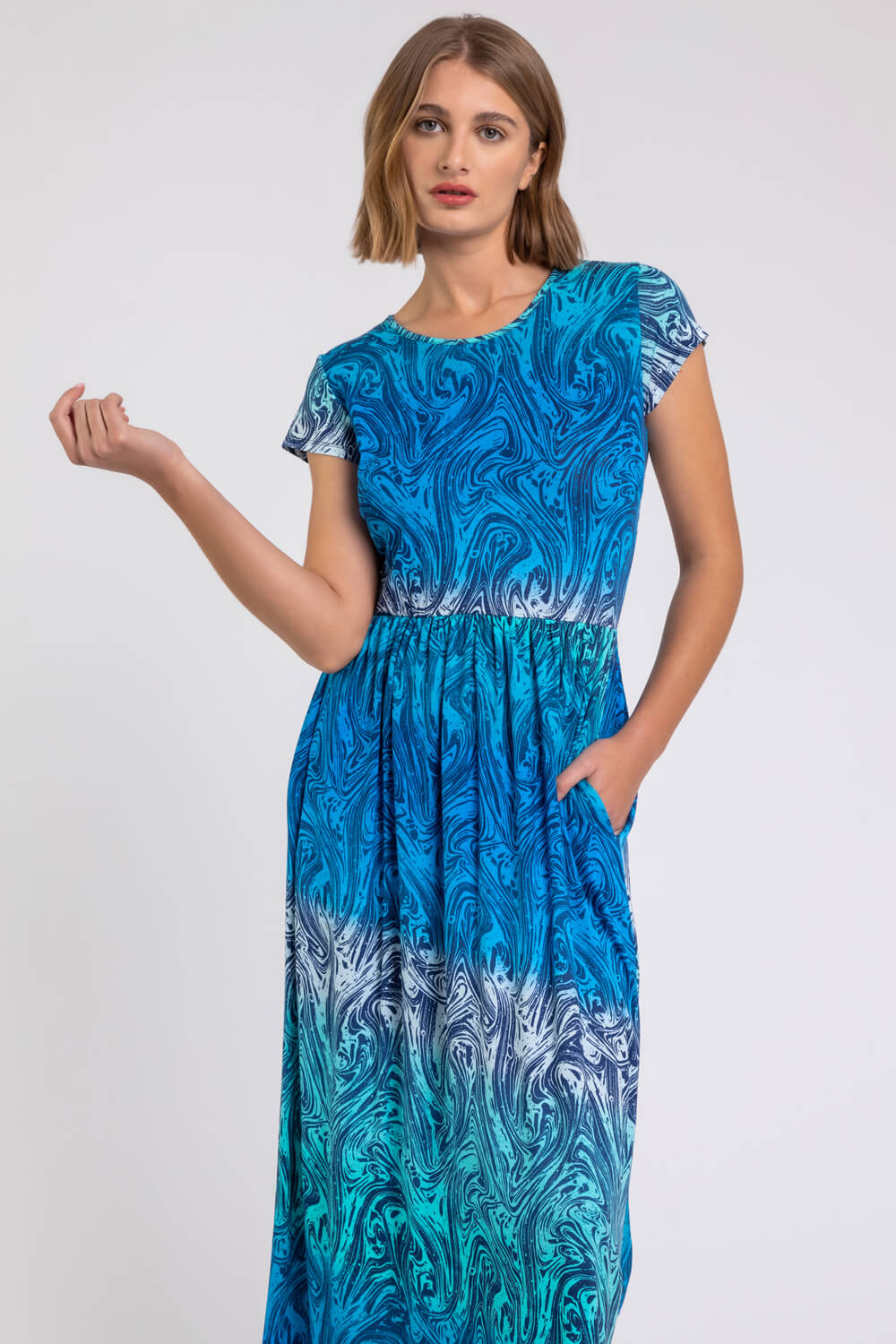 Ombre Print Jersey Maxi Dress in Blue - Roman Originals UK