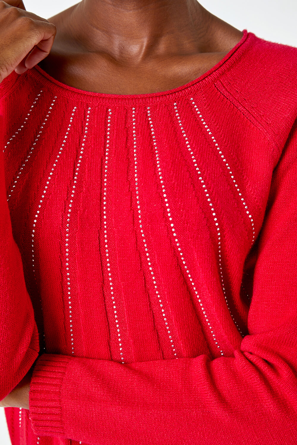 Red Sparkle Detail Stretch Knit Jumper, Image 5 of 5