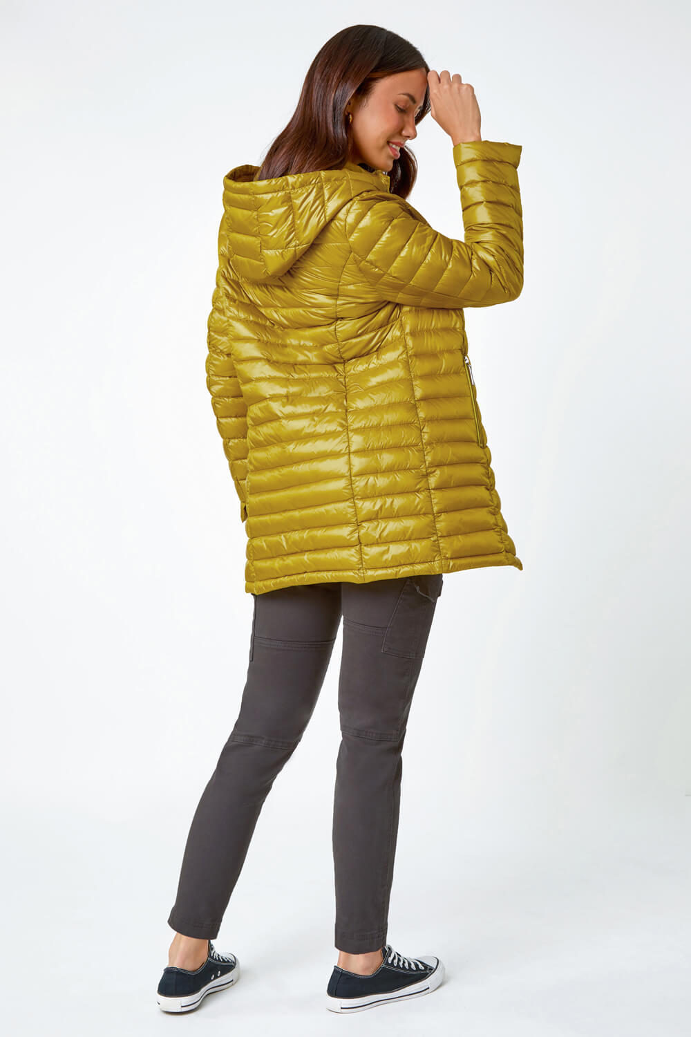 Yellow Longline Hooded Padded Coat , Image 3 of 5