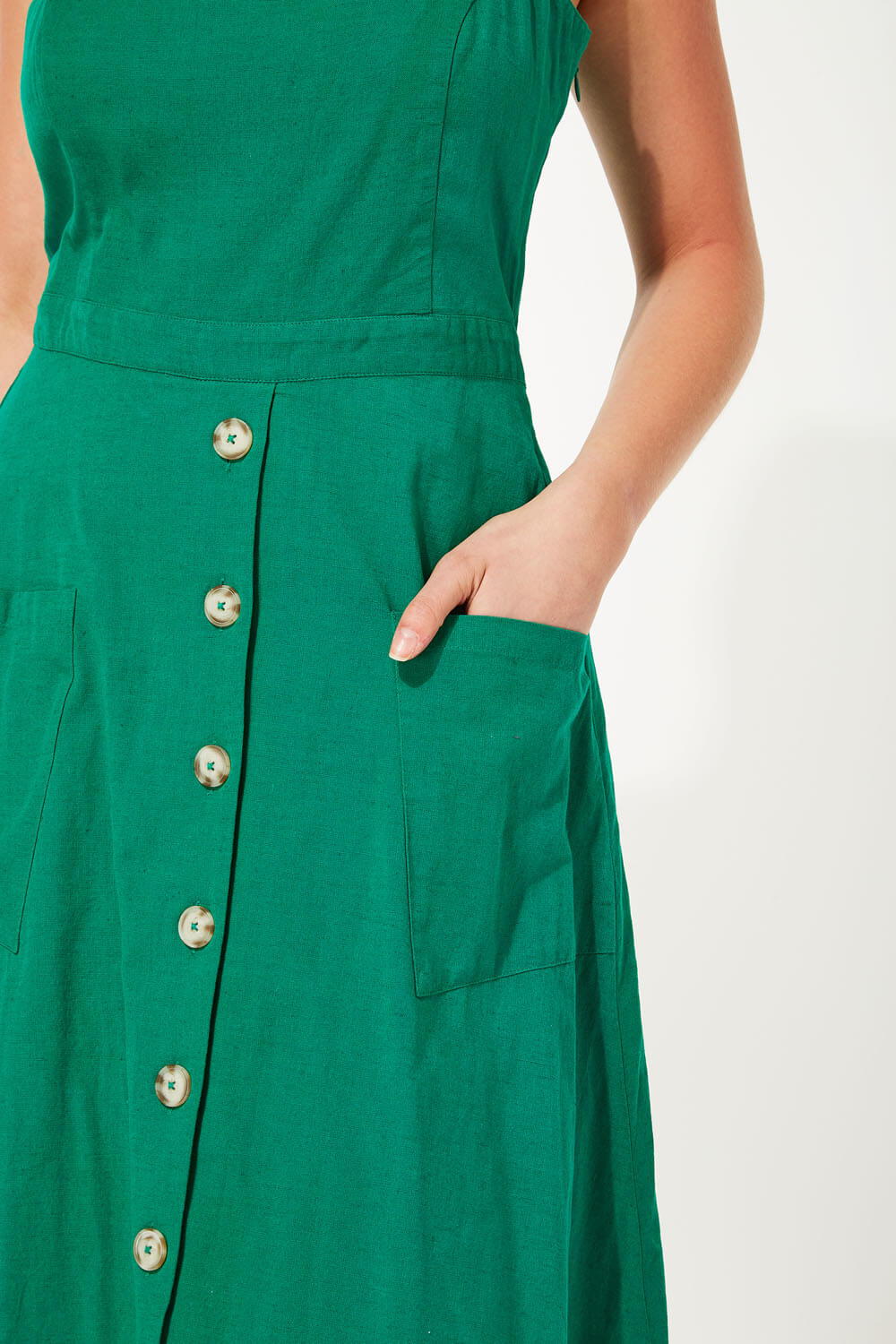 Green Fit and Flare Button Dress, Image 4 of 5