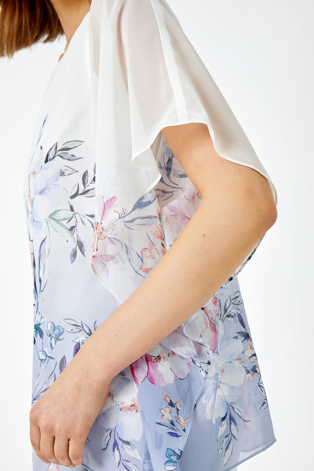 Lavender Floral Print Chiffon Overlay Top, Image 5 of 5