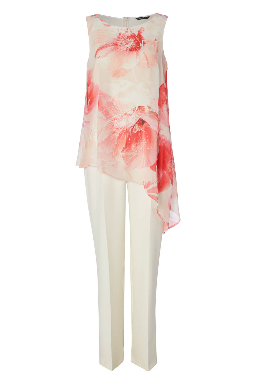 Ivory  Floral Chiffon Overlay Jumpsuit, Image 4 of 4