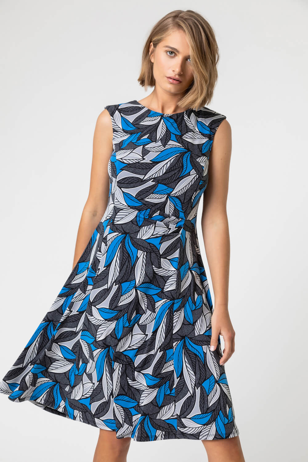 Textured Leaf Print Fit & Flare Dress