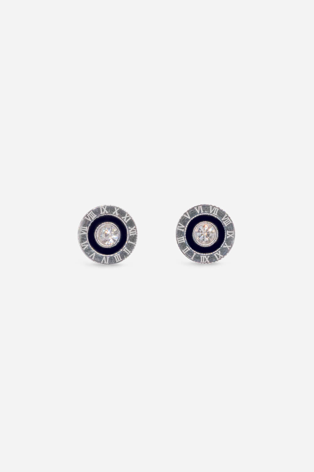 Silver Stainless Steel Diamante Clock Earrings, Image 2 of 2