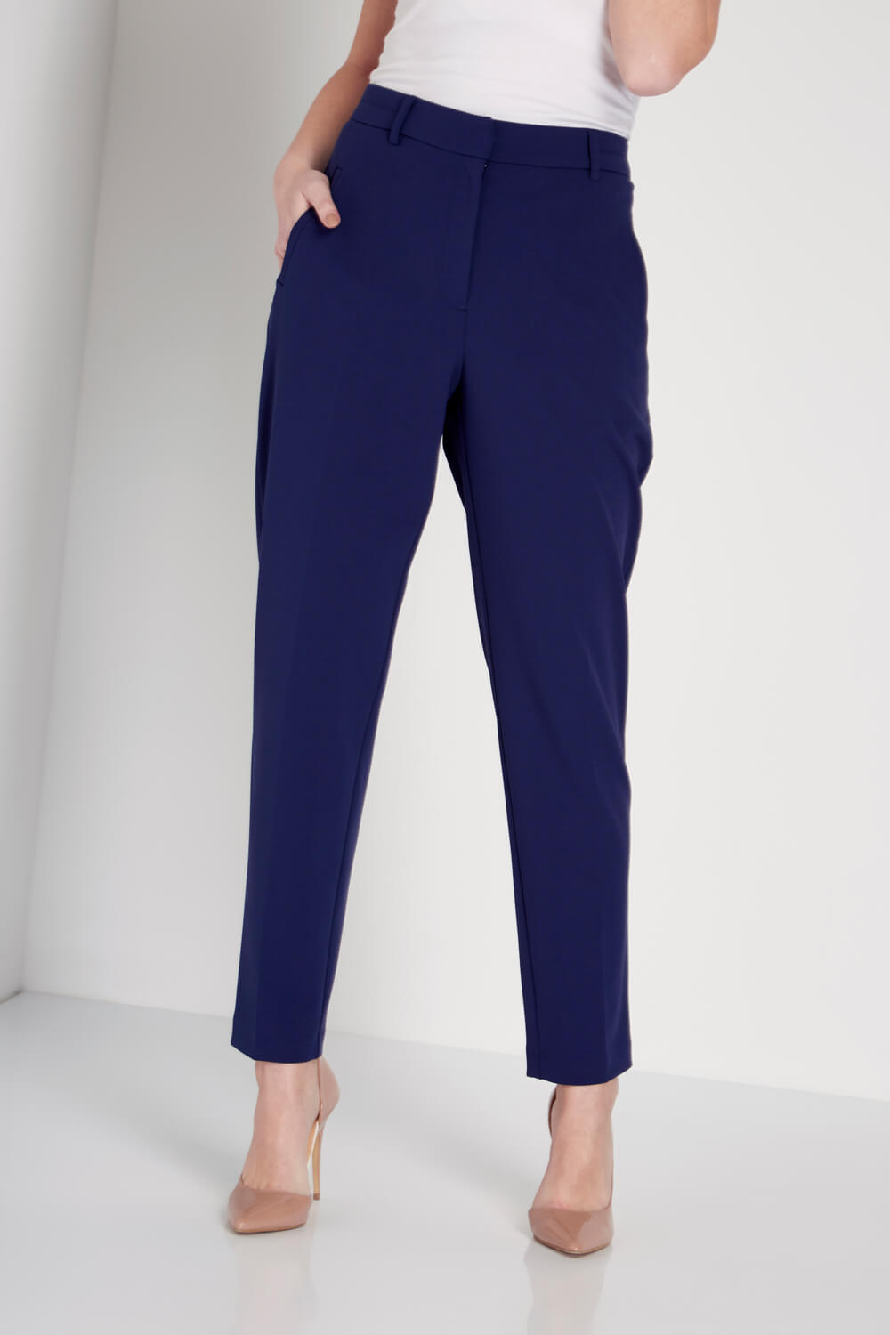Navy  Tailored Pleated Trouser, Image 2 of 5