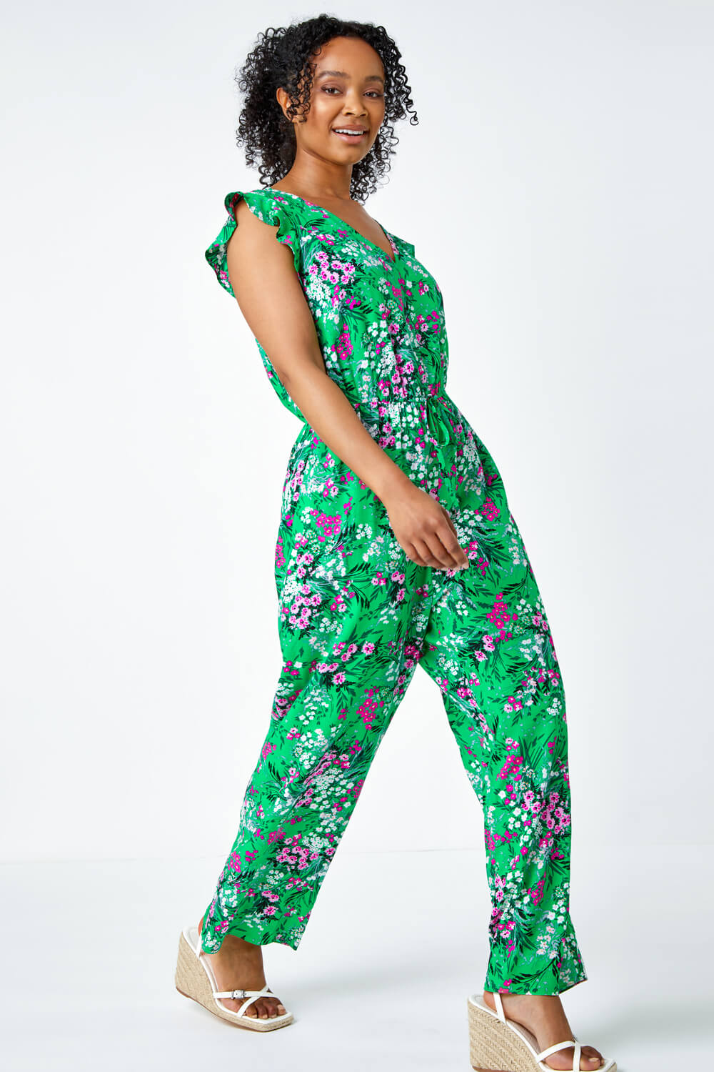 Green Petite Ditsy Floral Stretch Jumpsuit, Image 2 of 5