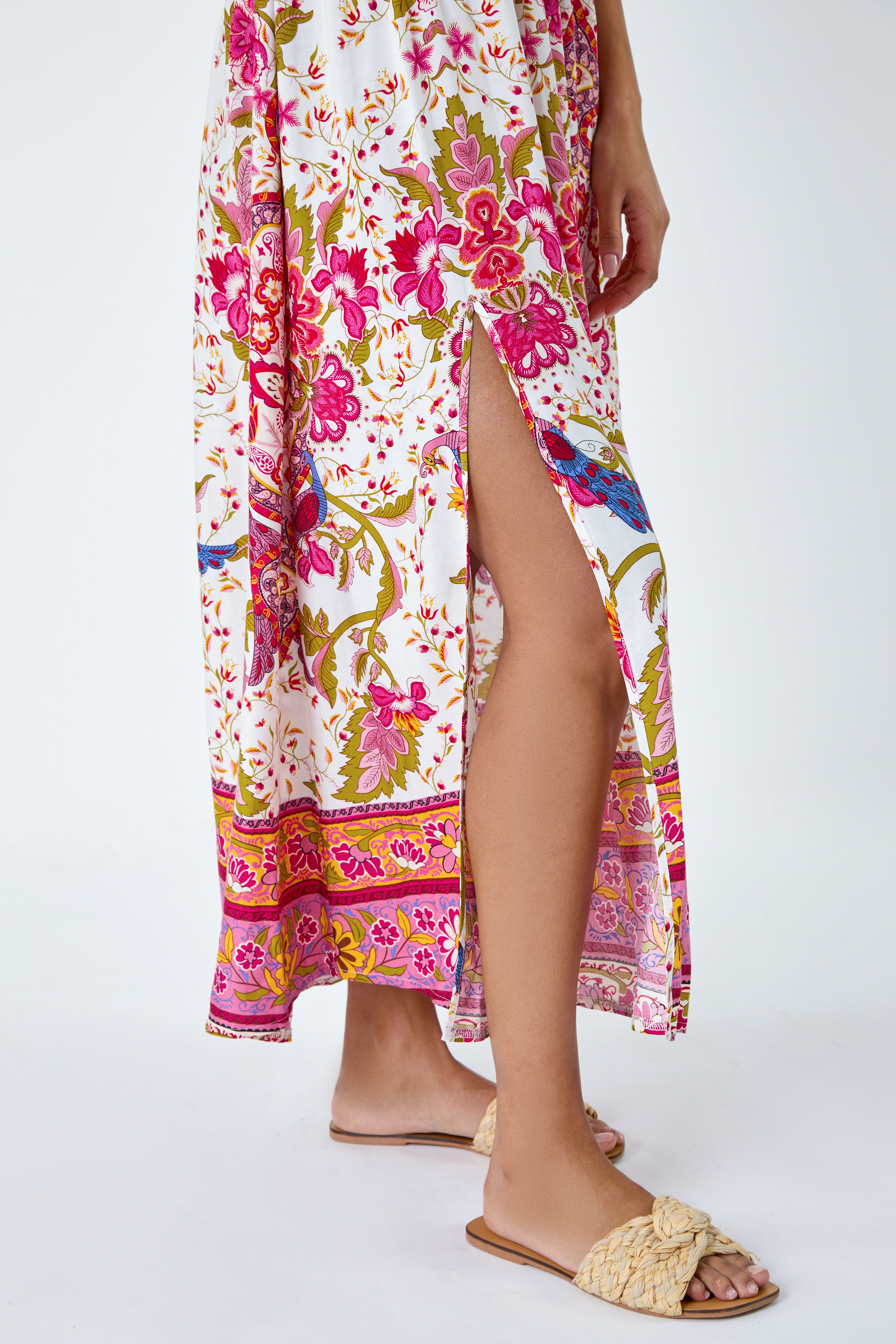Fuchsia Paisley Shirred Bardot Maxi Dress, Image 5 of 5