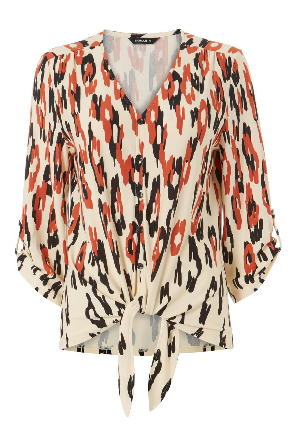 Neutral Tie Front Animal Print Top, Image 5 of 5