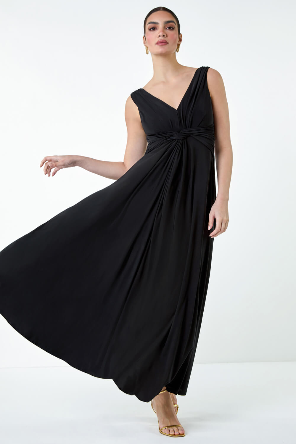 Black Plain Knot Front Maxi Dress, Image 4 of 5
