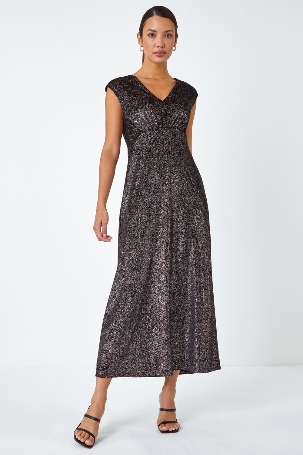 Black Velvet Sparkle Stretch Maxi Dress, Image 1 of 5