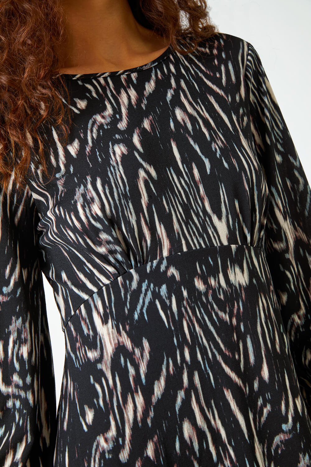 Black Abstract Print Stretch Swing Dress, Image 5 of 5