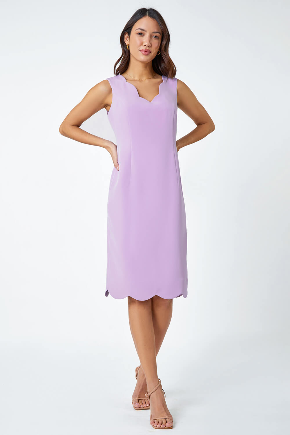 Lilac Scallop Edge Plain Shift Dress, Image 2 of 5