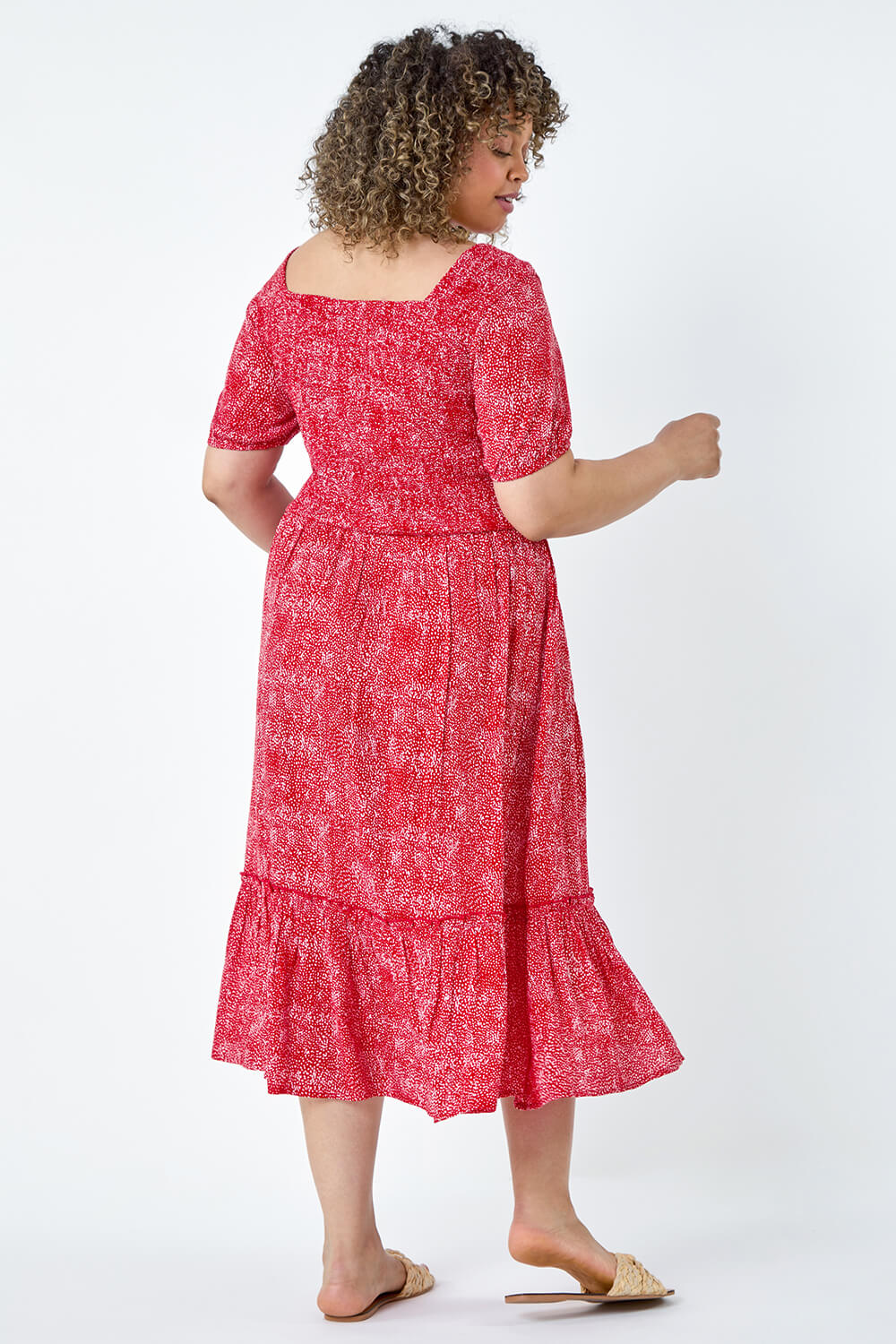 Red Curve Printed Crinkle Shirred Midi Dress, Image 3 of 5