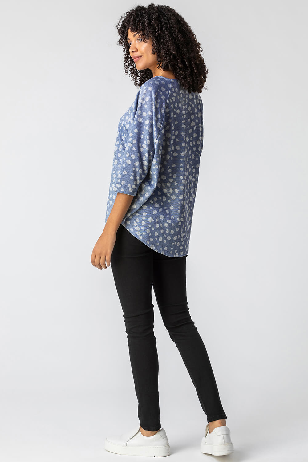 Blue Abstract Spot Print Jersey Top, Image 2 of 5