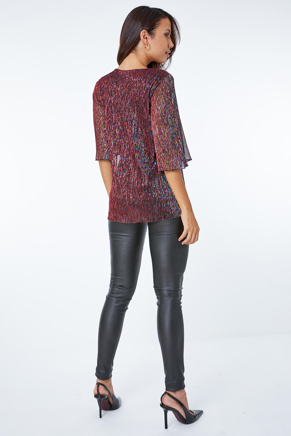 Metallic Plisse Overlay Top in Wine - Roman Originals UK