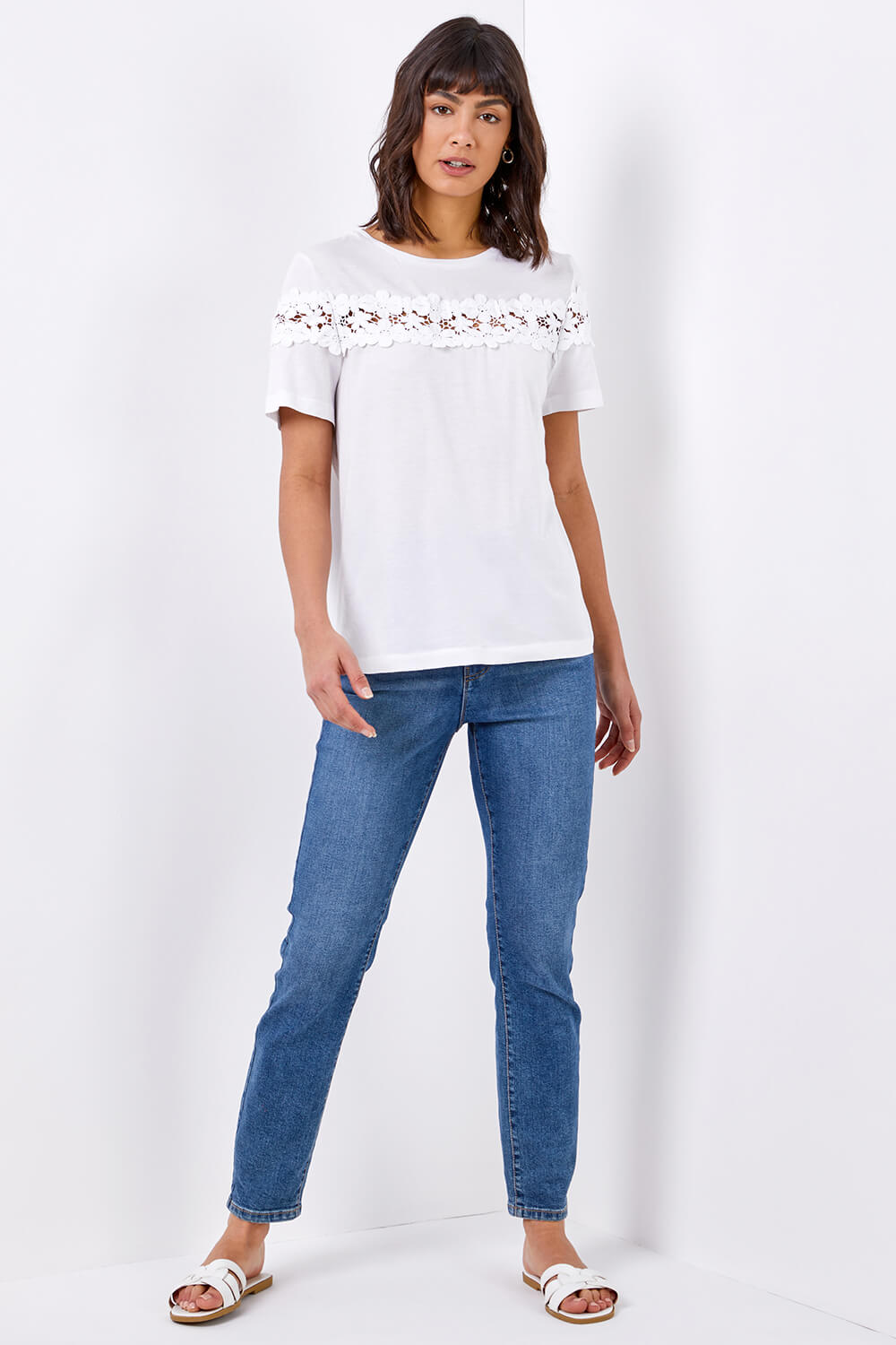 Ivory  Lace Detail Jersey T-Shirt, Image 2 of 4