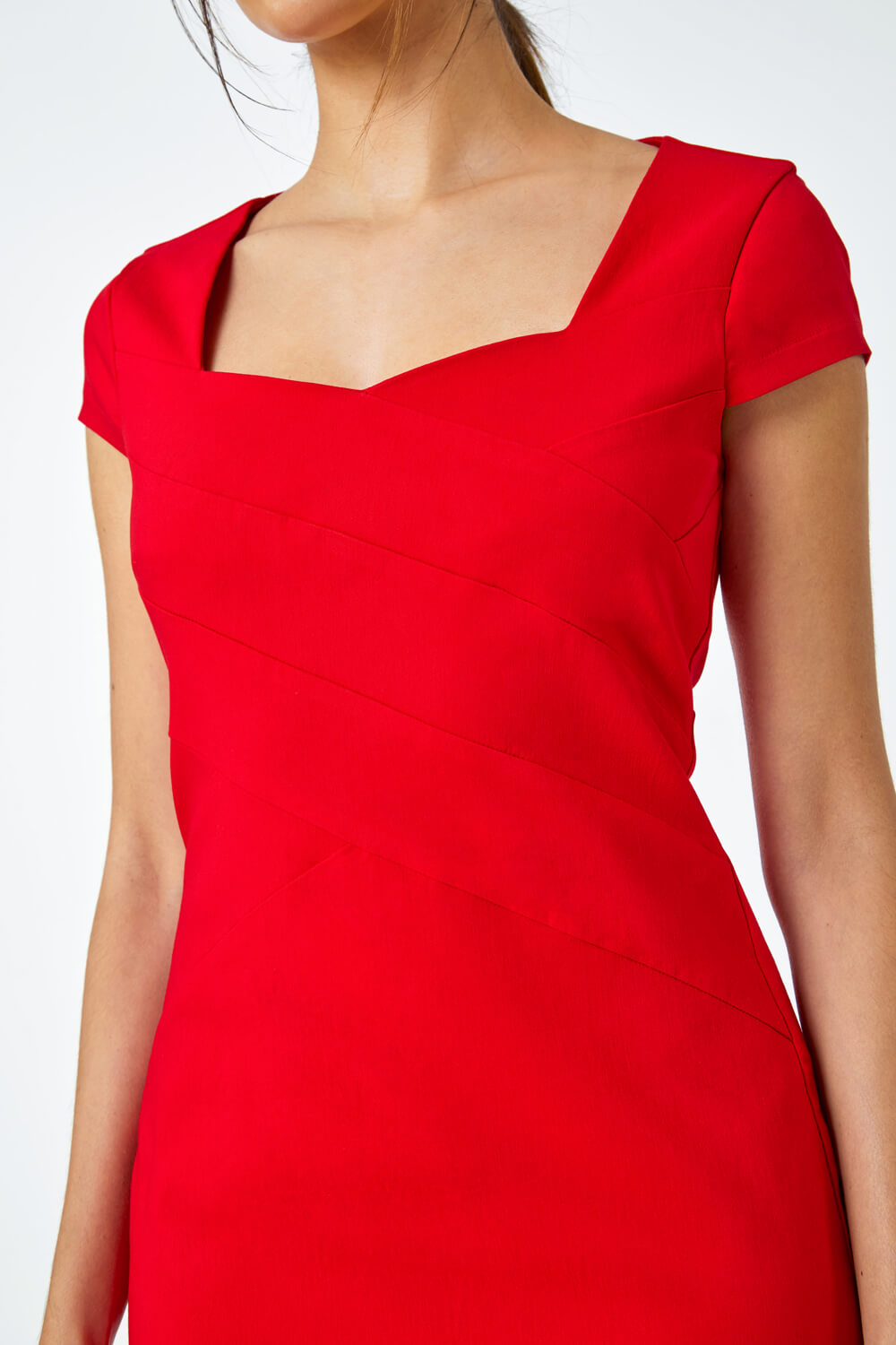 Red Sweetheart Neck Fitted Stretch Dress, Image 5 of 5
