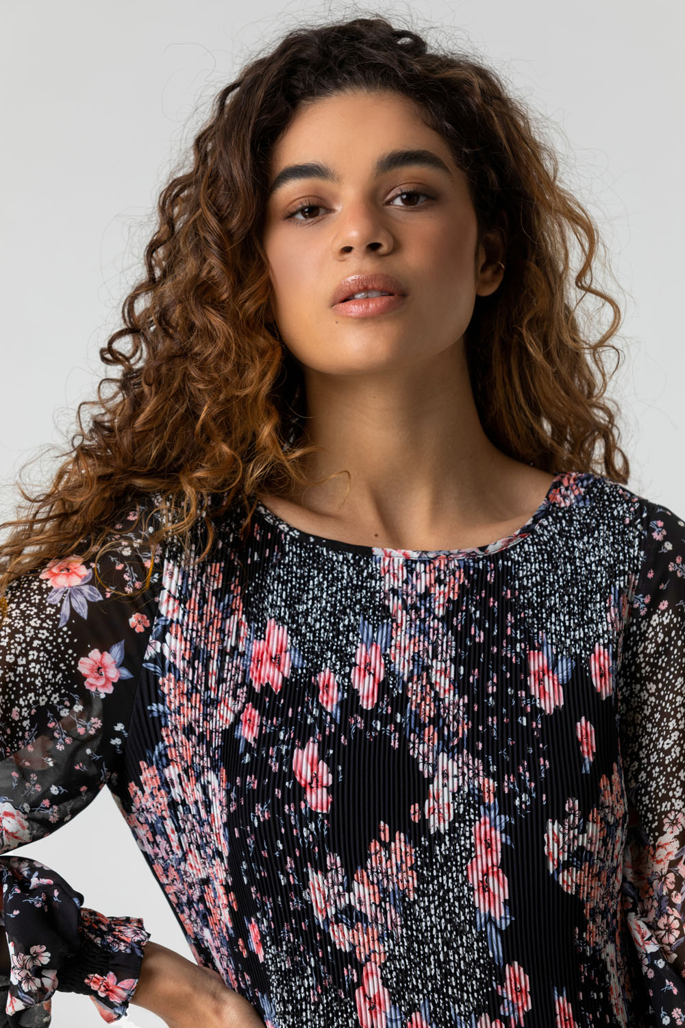 PINK Floral Print Pleated Top, Image 4 of 4