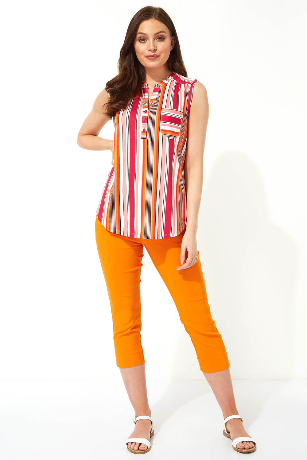 Multi  Stripe Print Sleeveless Shirt, Image 2 of 5