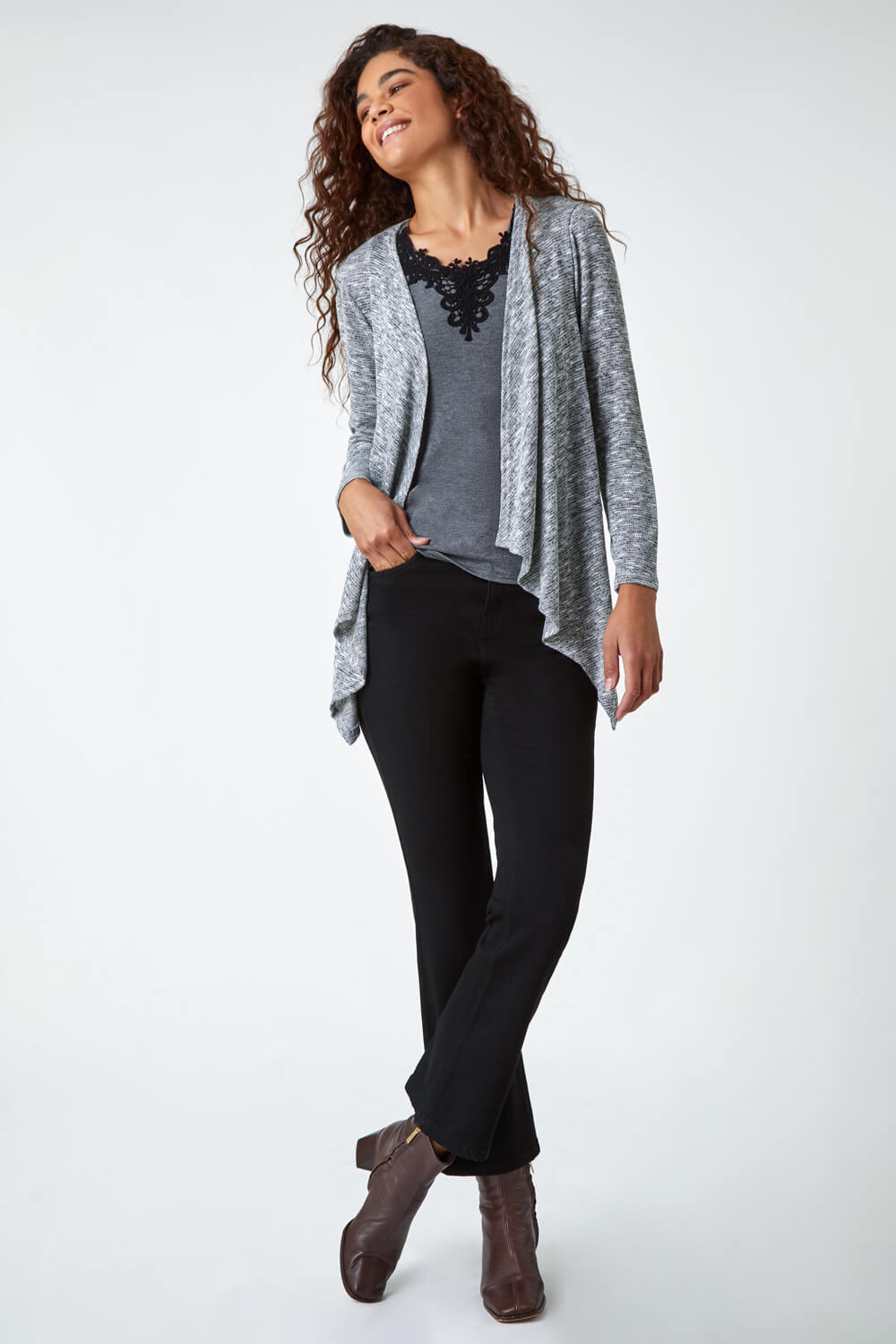 Grey Soft Knit Cardigan & Top, Image 2 of 5