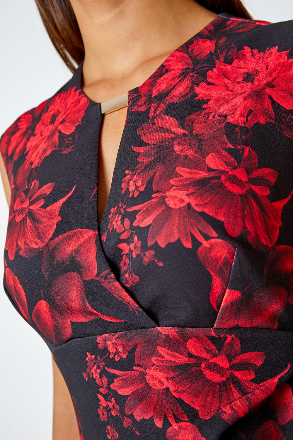 Red Floral Hardware Detail Shift Stretch Dress, Image 5 of 5
