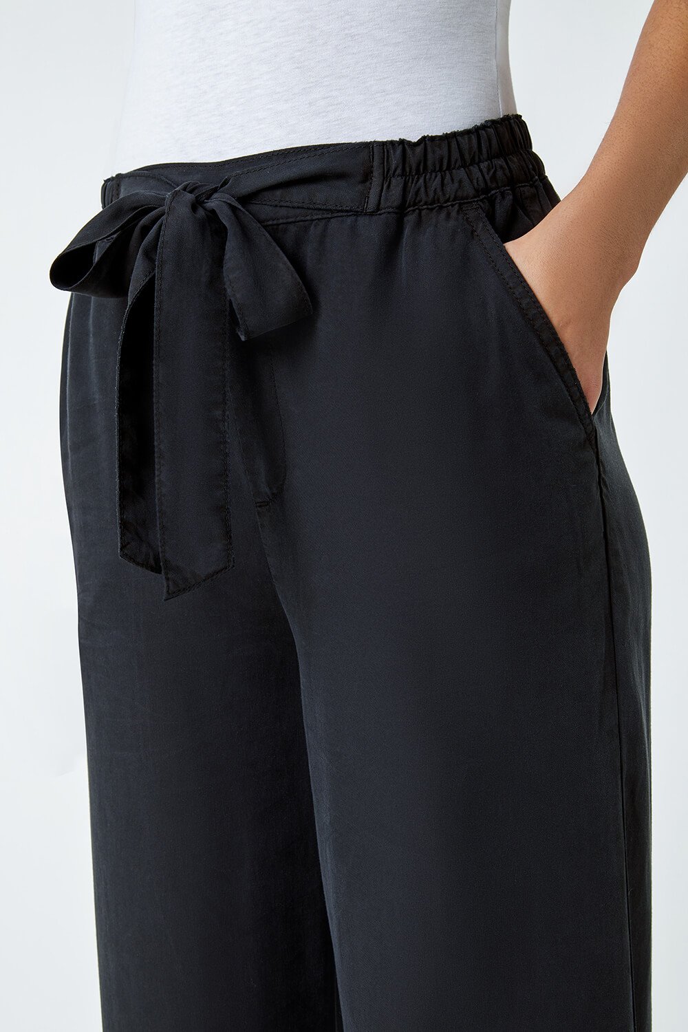 Black Tie Waist Wide Leg Trousers, Image 5 of 5