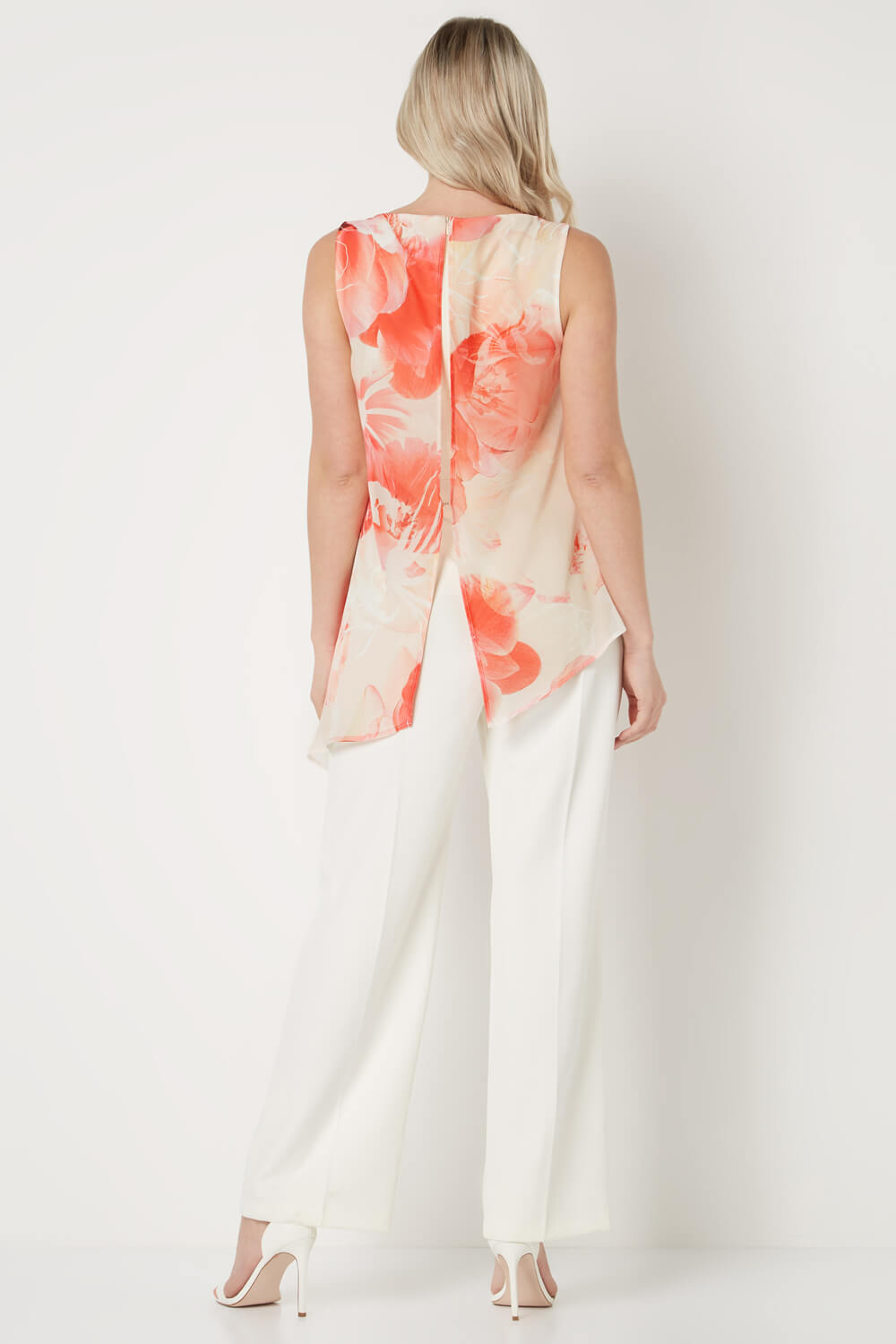 Ivory  Floral Chiffon Overlay Jumpsuit, Image 3 of 4