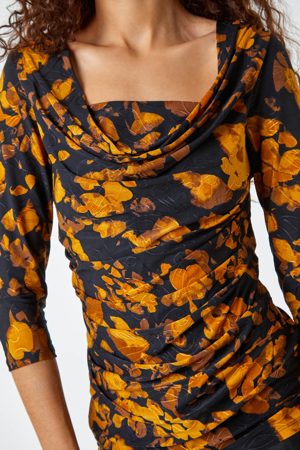 Ochre Floral Print Cowl Neck Top, Image 5 of 5