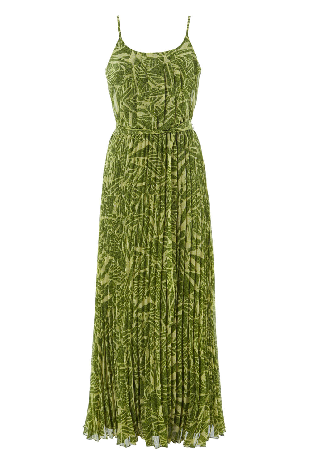 Green Abstract Print Pleated Maxi Dress, Image 4 of 4