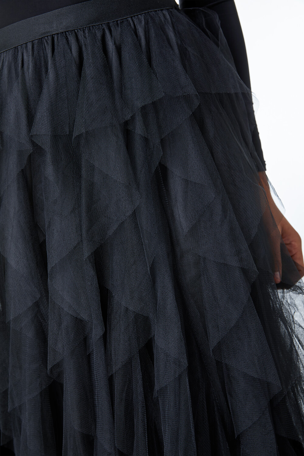 Black Elasticated Mesh Layered Skirt, Image 3 of 5