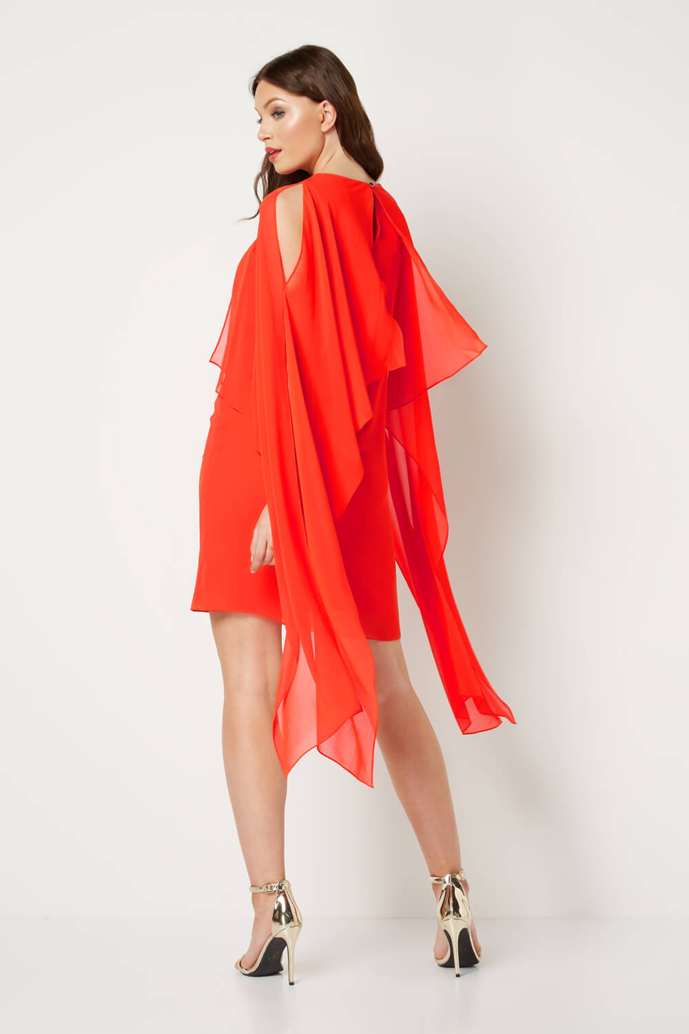 ORANGE Chiffon Cold Shoulder Sleeve Dress, Image 2 of 3