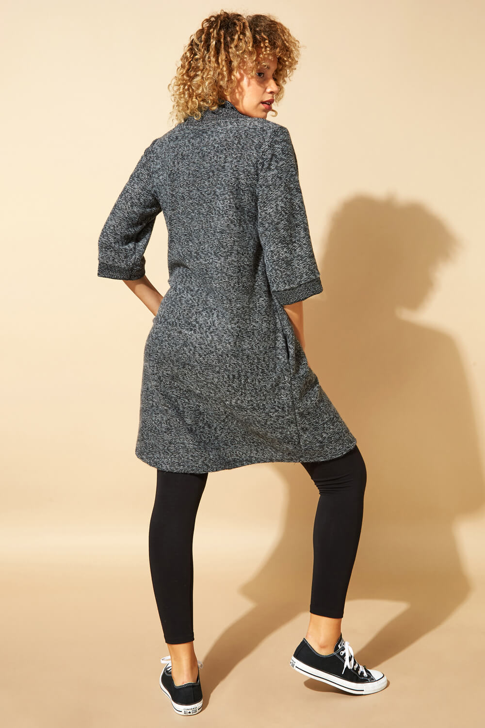 Grey Tweed Cowl Neck Pocket Dress, Image 3 of 5