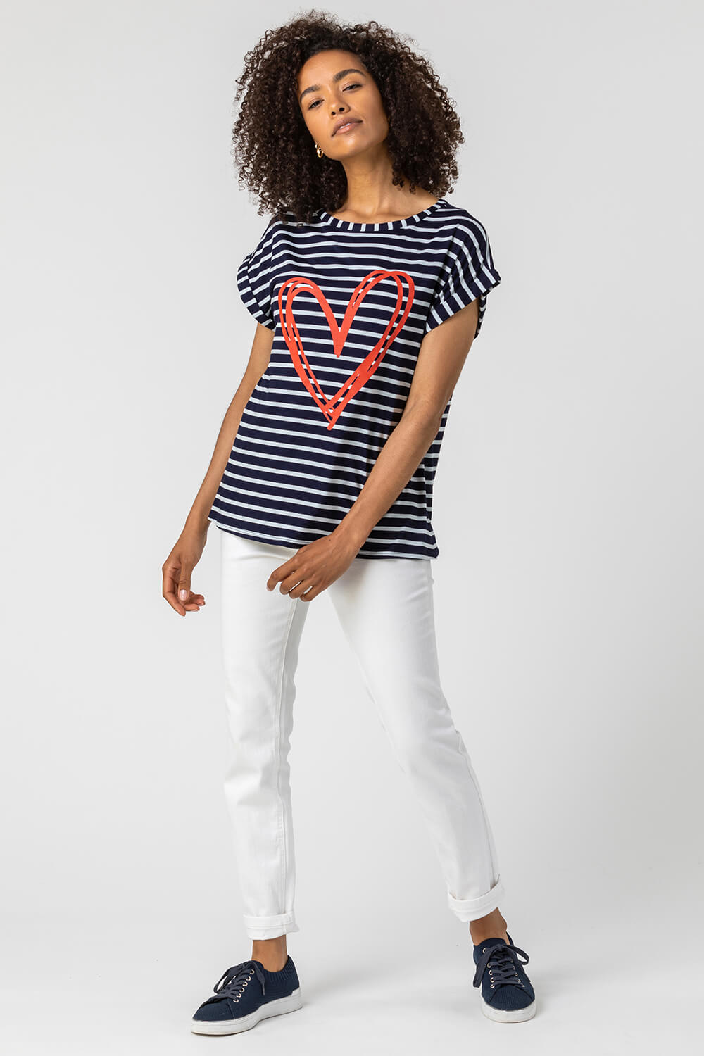 Navy  Stripe Print Heart T-Shirt, Image 3 of 4