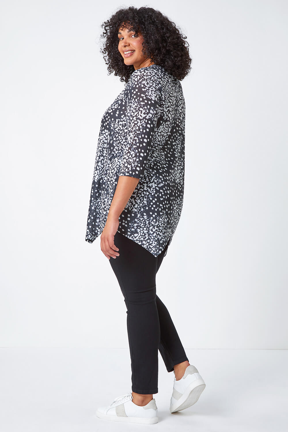 Charcoal Curve Animal Print Tunic Stretch Top , Image 3 of 5