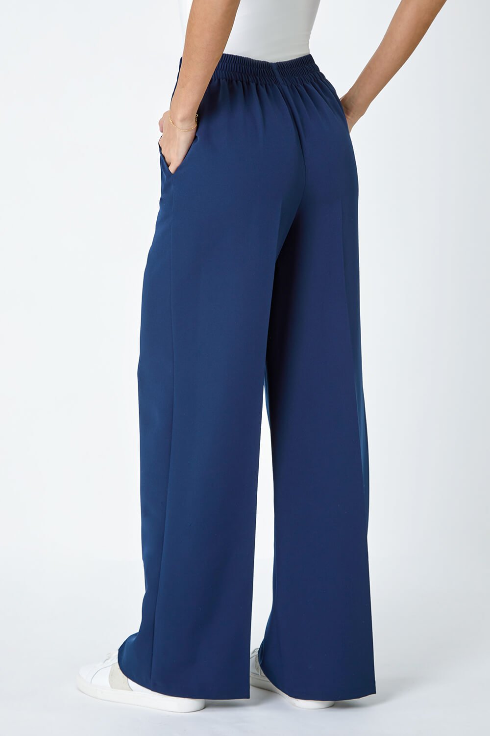 Navy  Wide Leg Tie Front Stretch Trouser, Image 3 of 5