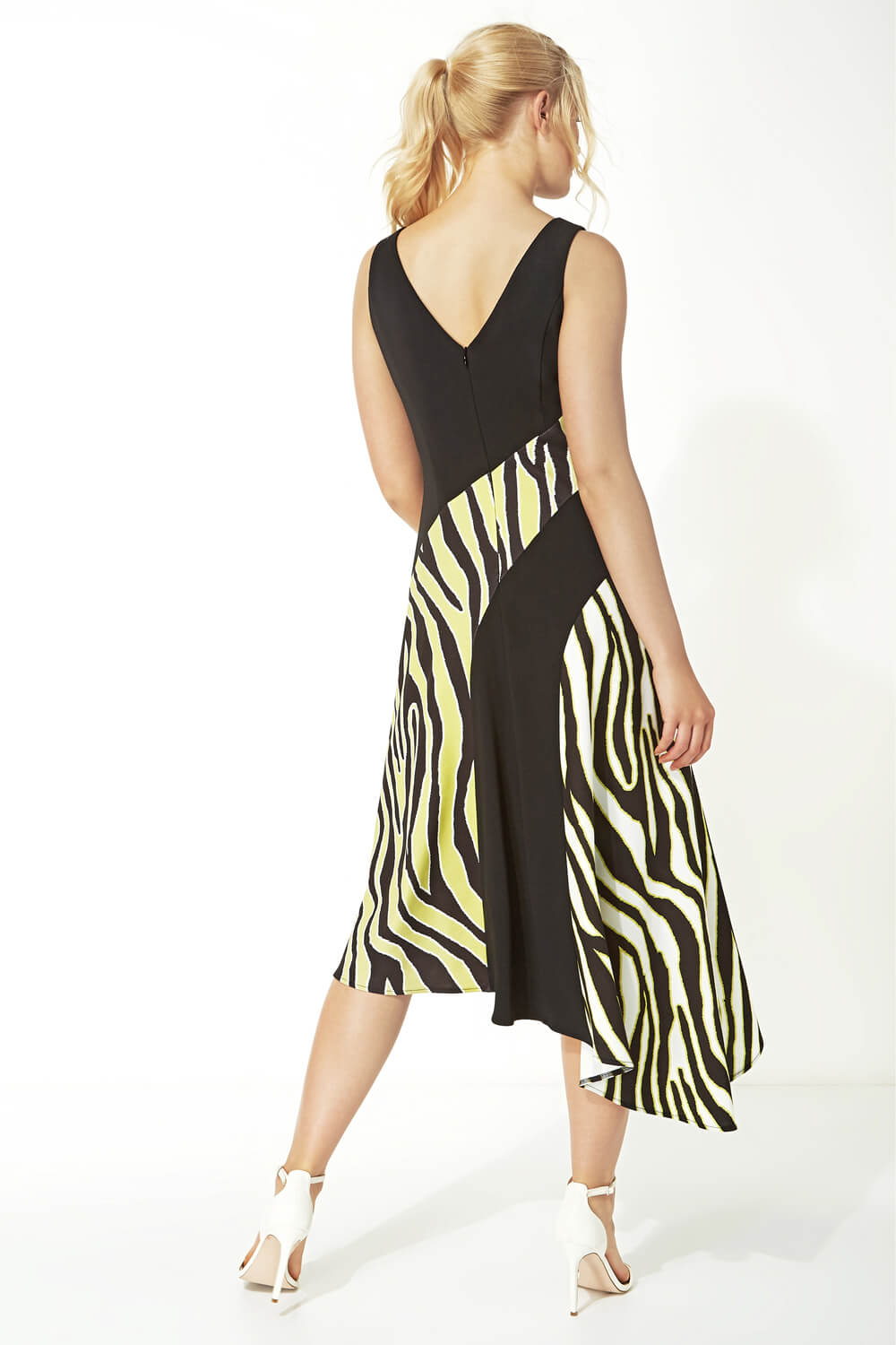 Black Zebra Print Block Asymmetric Dress, Image 3 of 4