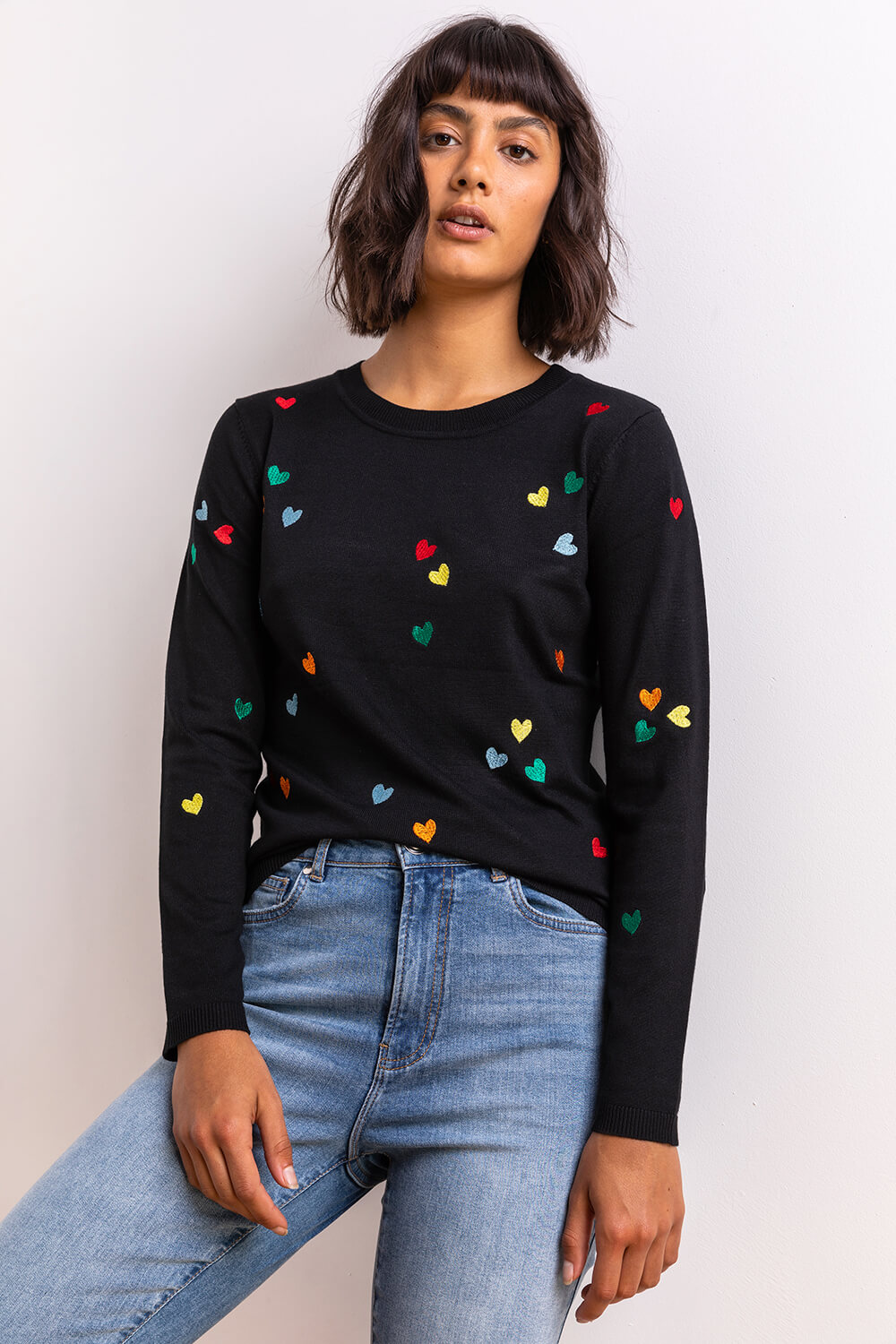 Heart Print Embroidered Jumper