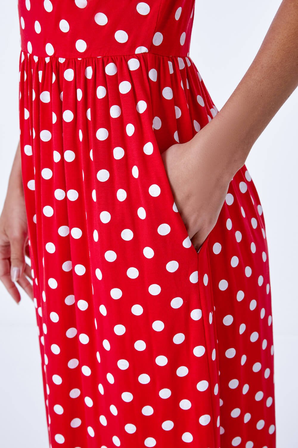 Red Stretch Jersey Spot Midi Dress, Image 4 of 5