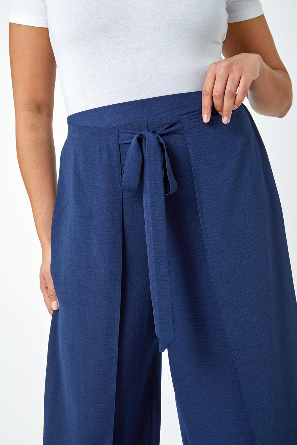 Navy  Curve Wrap Tie Wide Leg Trousers, Image 5 of 5