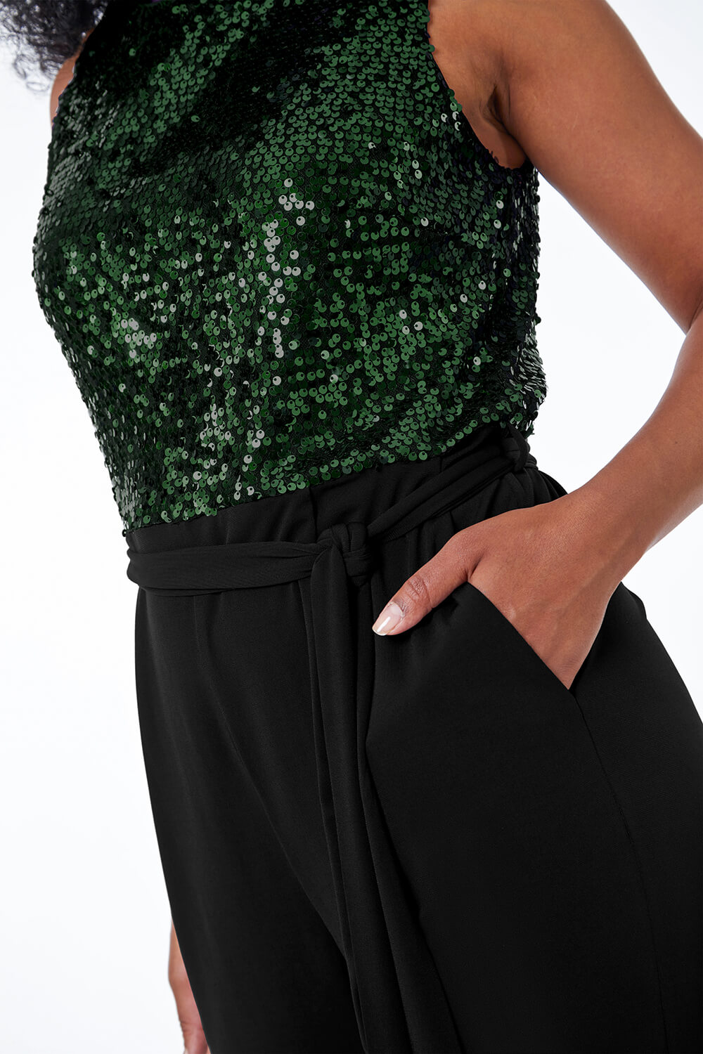 Green Petite Sequin Embellished Jumpsuit, Image 5 of 5