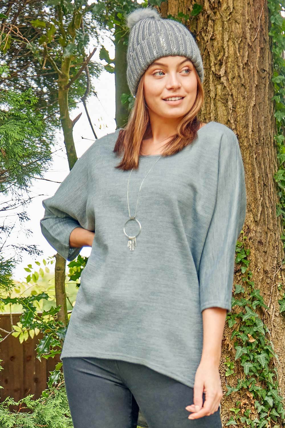 Light-Grey Necklace Detail Batwing Slouch Lounge Top, Image 3 of 4