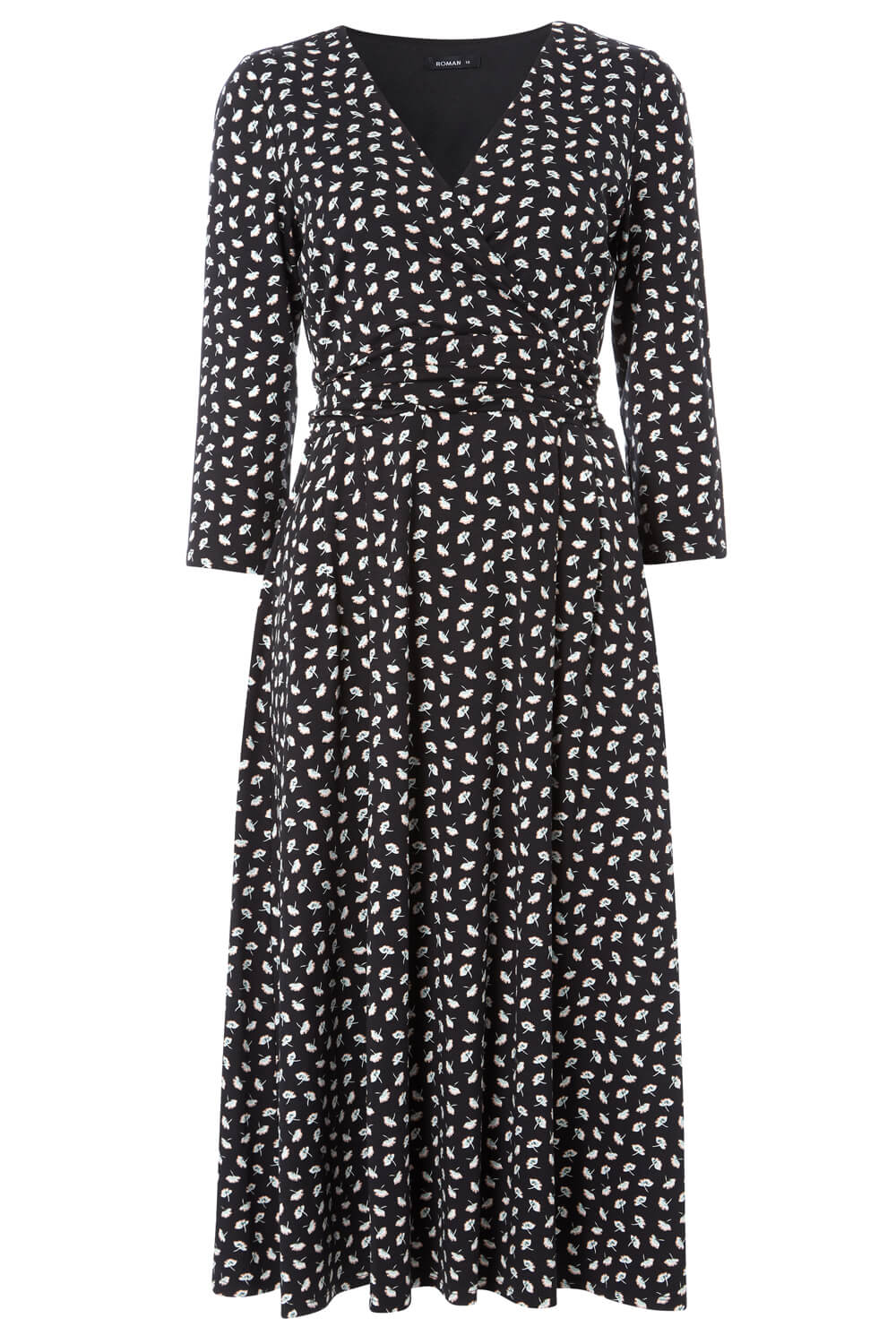Black Floral Wrap Jersey Midi Dress, Image 5 of 5